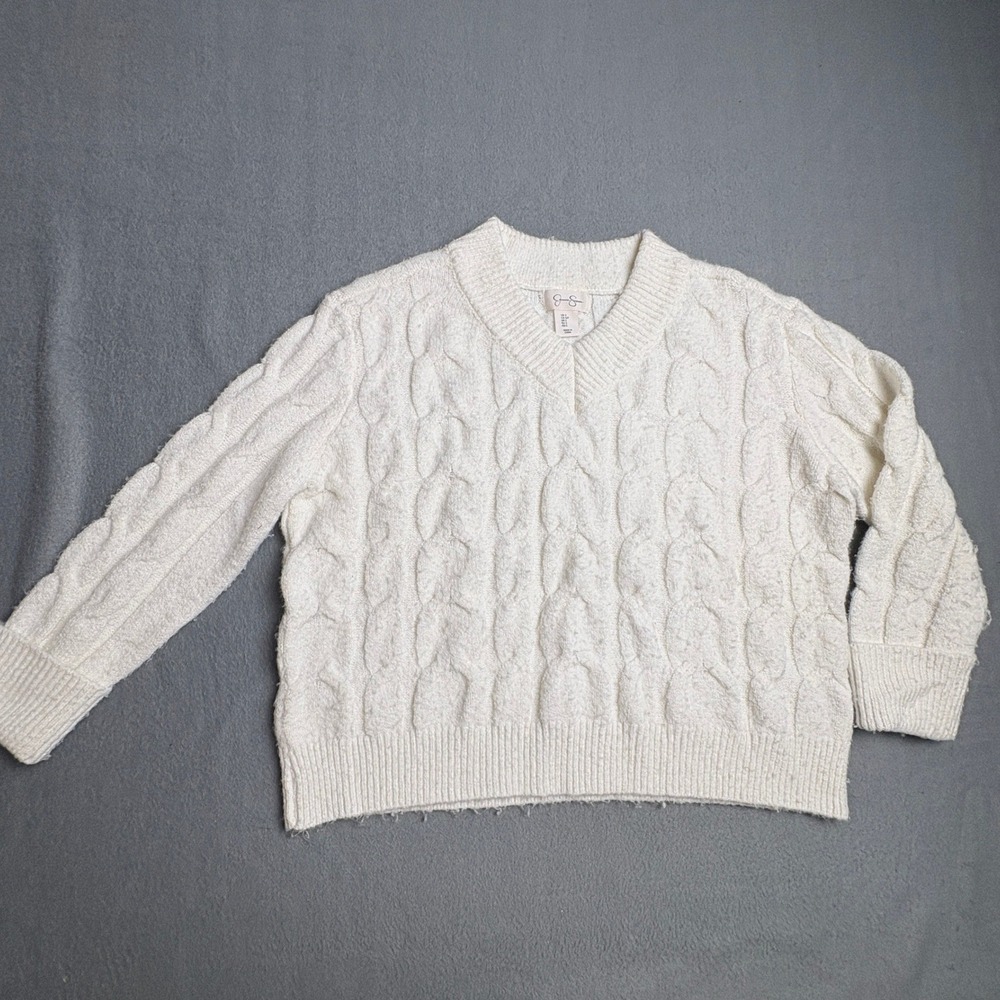 Jessica Simpson‎ Womens V-Neck Cable Knit Sweater Cream White ST23868 Small
